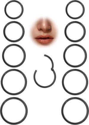 10Pcs 18G 20G Surgical Steel Nose Rings Hoops for Women Men Hinged Seamless Clicker Nose Hoops Cartilage Helix Tragus Daith Sleeper Earrings Hoop Hypoallergenic Nose Piercing 6/7/8/9/10MM