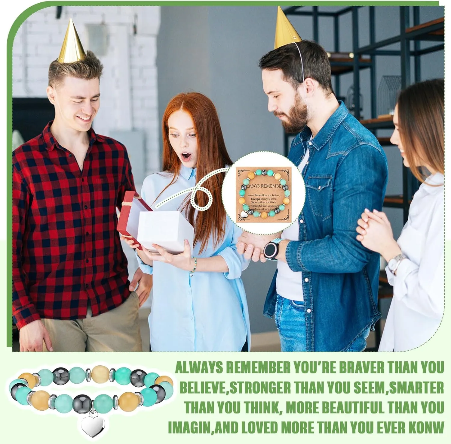 12 Pieces Inspirational Natural Stone Gifts Sweet Heart Beaded Bracelets with Cards Gifts