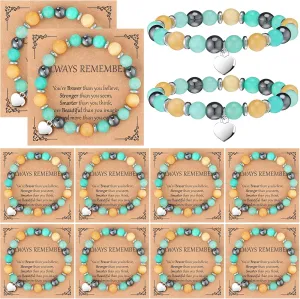 12 Pieces Inspirational Natural Stone Gifts Sweet Heart Beaded Bracelets with Cards Gifts