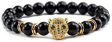 12 Style Bracelet Men Black Lava Healing Balance Beads Reiki Buddha Prayer Natural Stone Yoga Bracelet For Women Leopard Head BR2G8 (Black Light-G 2)