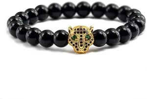 12 Style Bracelet Men Black Lava Healing Balance Beads Reiki Buddha Prayer Natural Stone Yoga Bracelet For Women Leopard Head BR2G8 (Black Light-G 3)