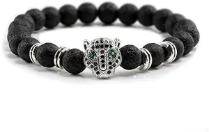 12 Style Bracelet Men Black Lava Healing Balance Beads Reiki Buddha Prayer Natural Stone Yoga Bracelet For Women Leopard Head BR2G8 (S black style 2)