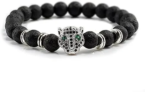 12 Style Bracelet Men Black Lava Healing Balance Beads Reiki Buddha Prayer Natural Stone Yoga Bracelet For Women Leopard Head BR2G8 (S black style 2)