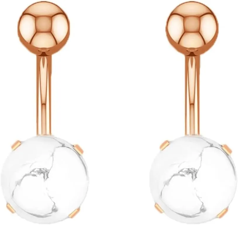 14G Belly Button Ring,Belly Rings for Women 2Pcs Surgical Steel Belly Rings Dangle Round Opal Belly Rings for Women Dangle Silver Light Purple