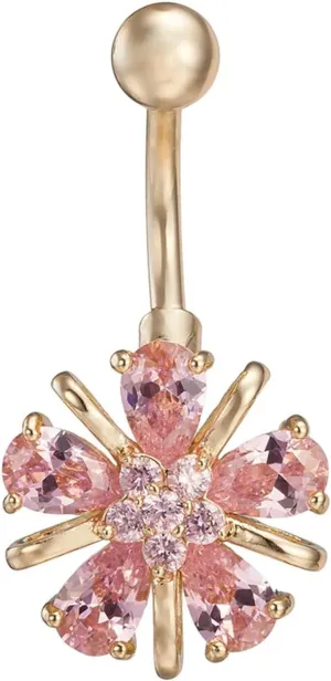 14G Navel Rings for Women Stainless Steel Belly Ring,Flower with Cubic Zirconia Belly Rings for Women White