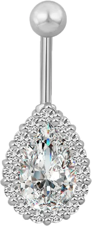 14G Navel Rings for Women Stainless Steel Dangle Belly Button Rings,Teardrop with Cubic Zirconia Silver Navel Rings for Women