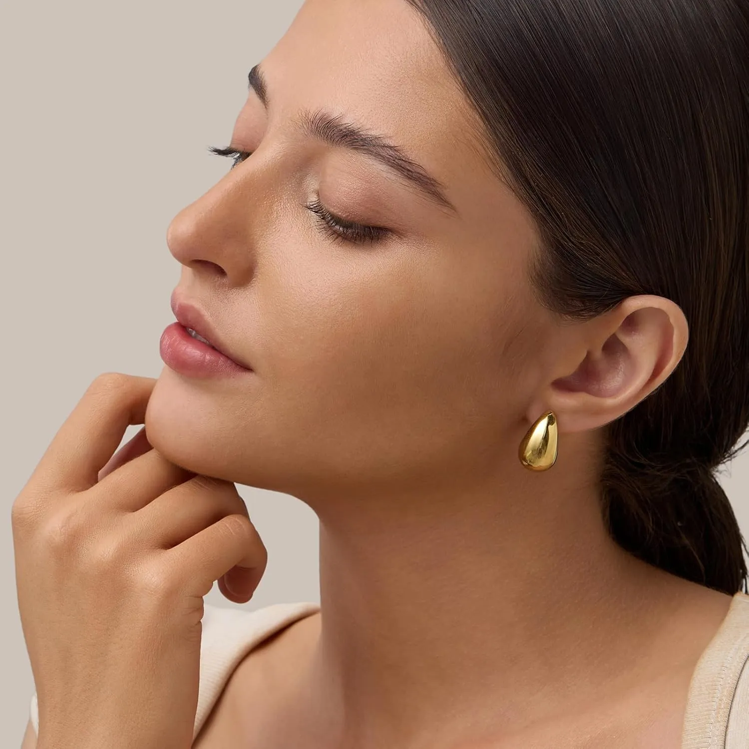 14K Gold Filled Gold Hoop Earrings for Women, S925 Sterling Silver Post Chunky Gold Hoop Earrings for Women, Dainty Lightweight Hoop Earrings
