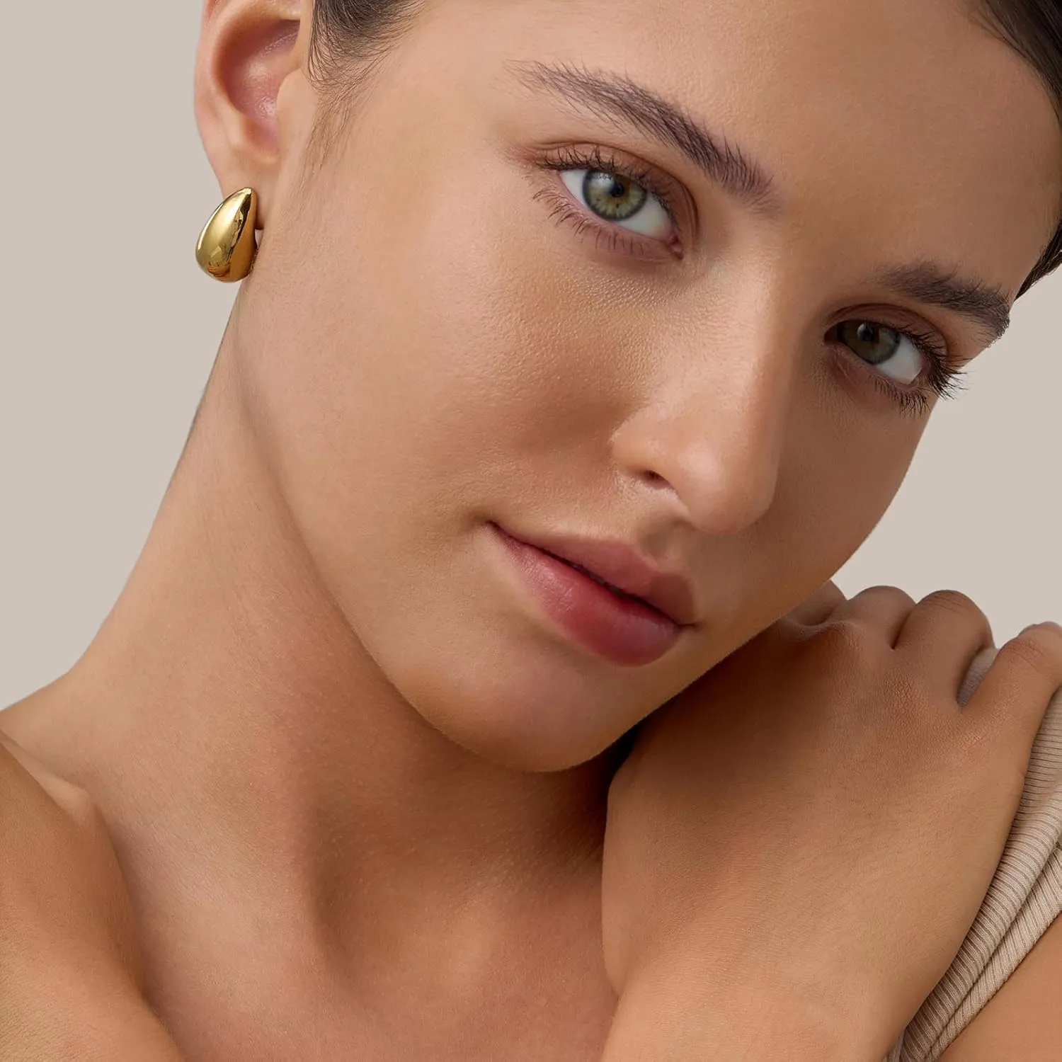 14K Gold Filled Gold Hoop Earrings for Women, S925 Sterling Silver Post Chunky Gold Hoop Earrings for Women, Dainty Lightweight Hoop Earrings