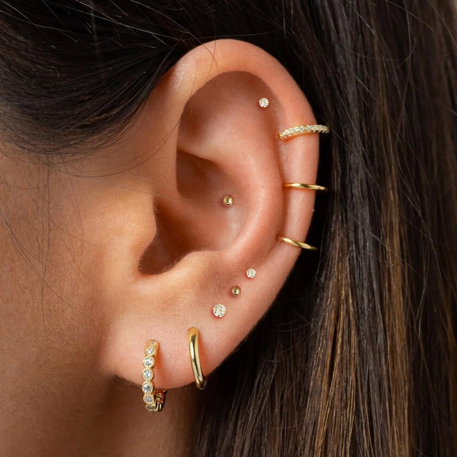 14K Gold Flat Back Earrings for Women: 10 Pairs Small Gold Hoop Stud Earrings for Women Hypoallergenic Surgical Stainless Steel Earring Cartilage Tragus Helix Conch Piercing Jewelry Earring Sets for Multiple Piercing