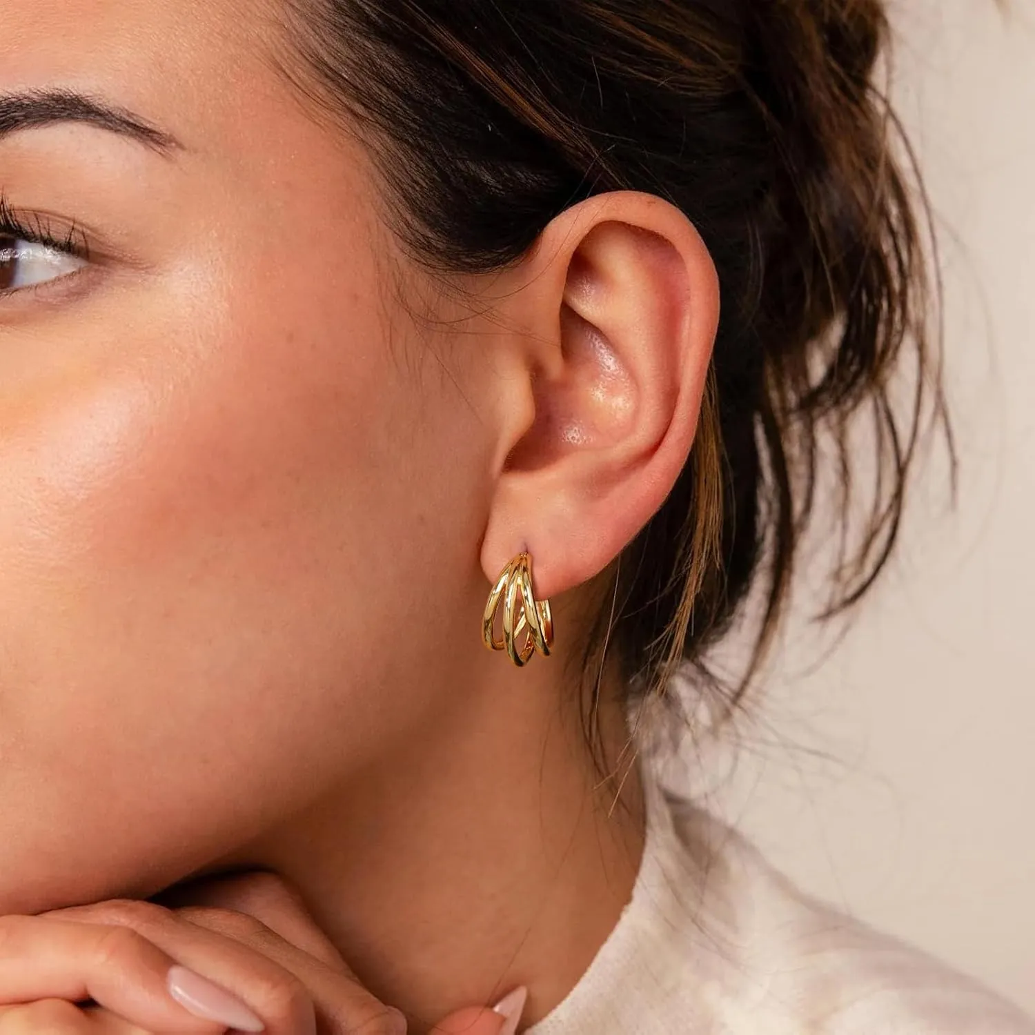 14K Gold Hoop Earrings for Women Plated Chunky Multi Hoop Earrings Layered Split Loop Huggie Earrings 925 Sterling Silver Hoop Earrings Small Thick Hypoallergenic Earrings for Women Trendy Gold Jewelry