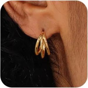14K Gold Hoop Earrings for Women Plated Chunky Multi Hoop Earrings Layered Split Loop Huggie Earrings 925 Sterling Silver Hoop Earrings Small Thick Hypoallergenic Earrings for Women Trendy Gold Jewelry