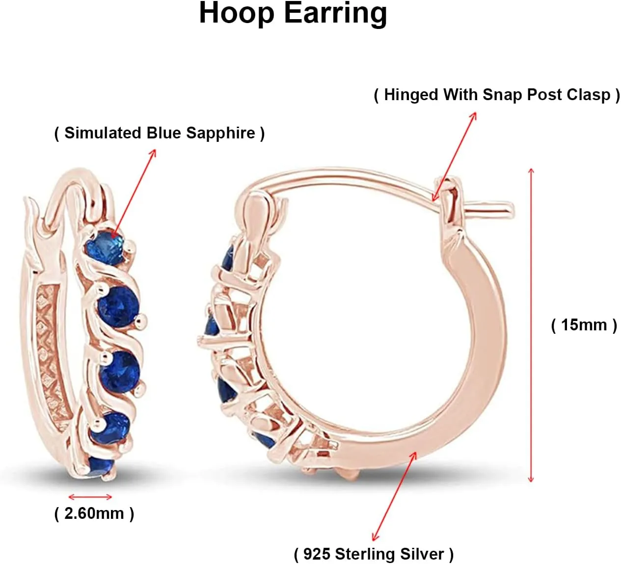 14K Gold Plated 925 Sterling Silver Round Cut Simulated Blue Sapphire Clarity Of VVS1-VVS2 Dainty Tiny Hoop Earrings Minimalist | Delicate Jewelry, Gift For Her