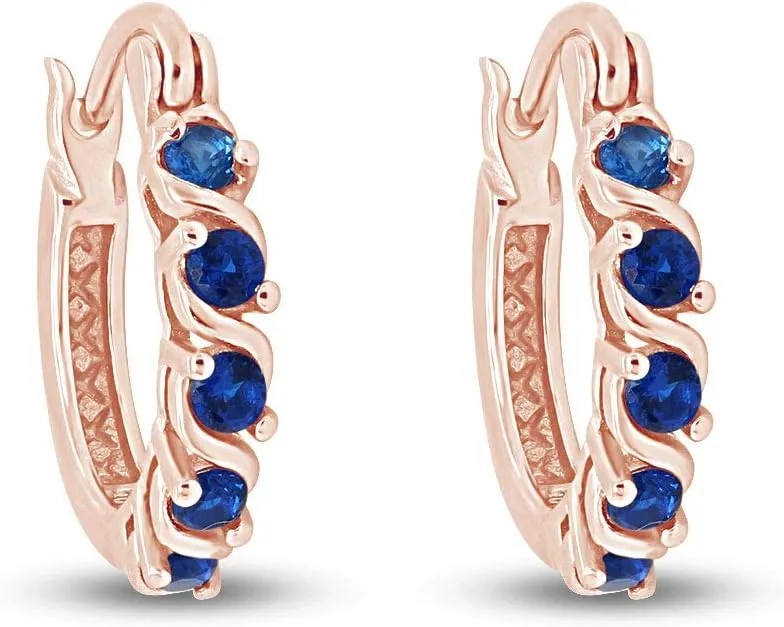 14K Gold Plated 925 Sterling Silver Round Cut Simulated Blue Sapphire Clarity Of VVS1-VVS2 Dainty Tiny Hoop Earrings Minimalist | Delicate Jewelry, Gift For Her