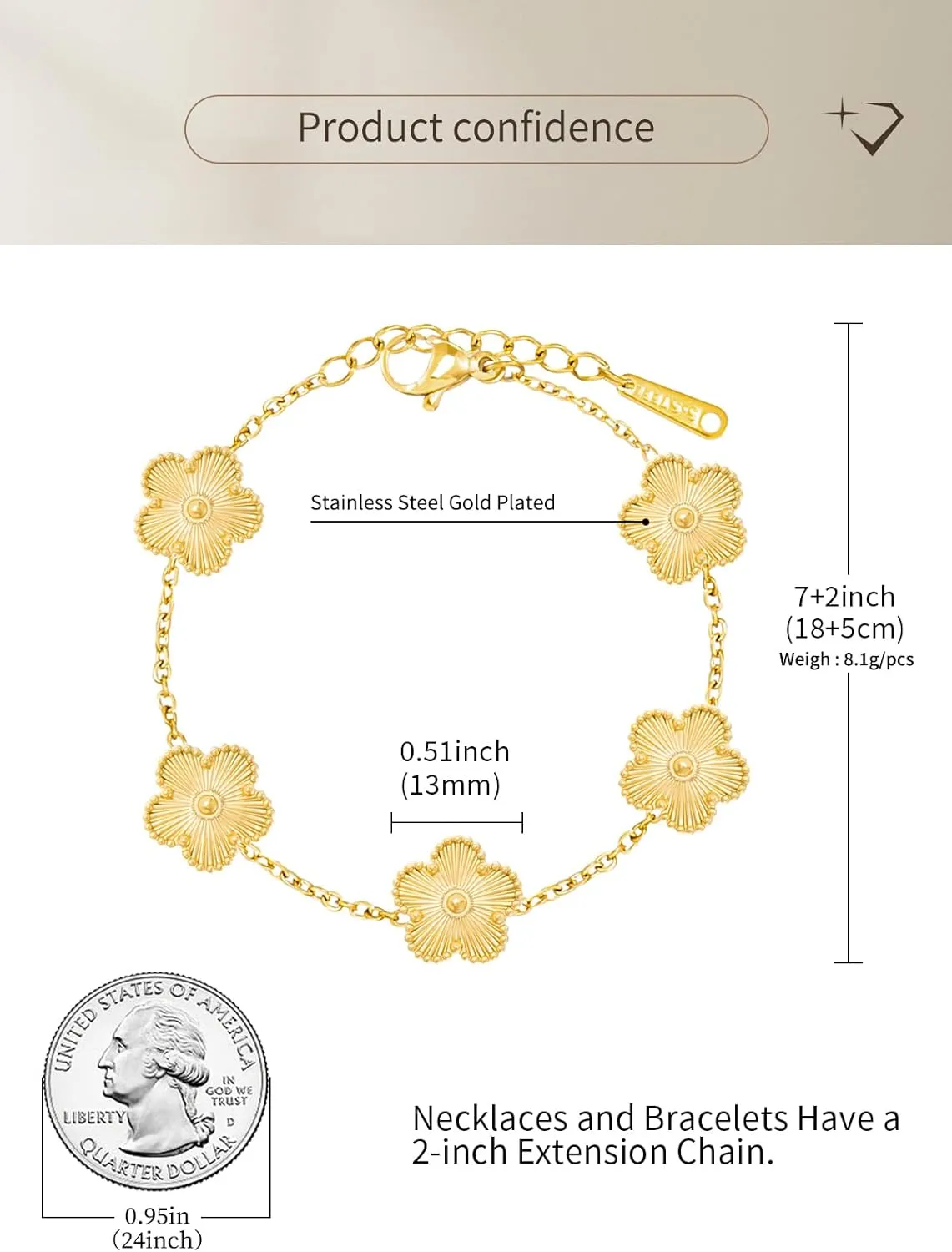 14K Gold Plated Dainty Four Leaf Clover Dot Bracelets for Women Lucky Flower Jewelry