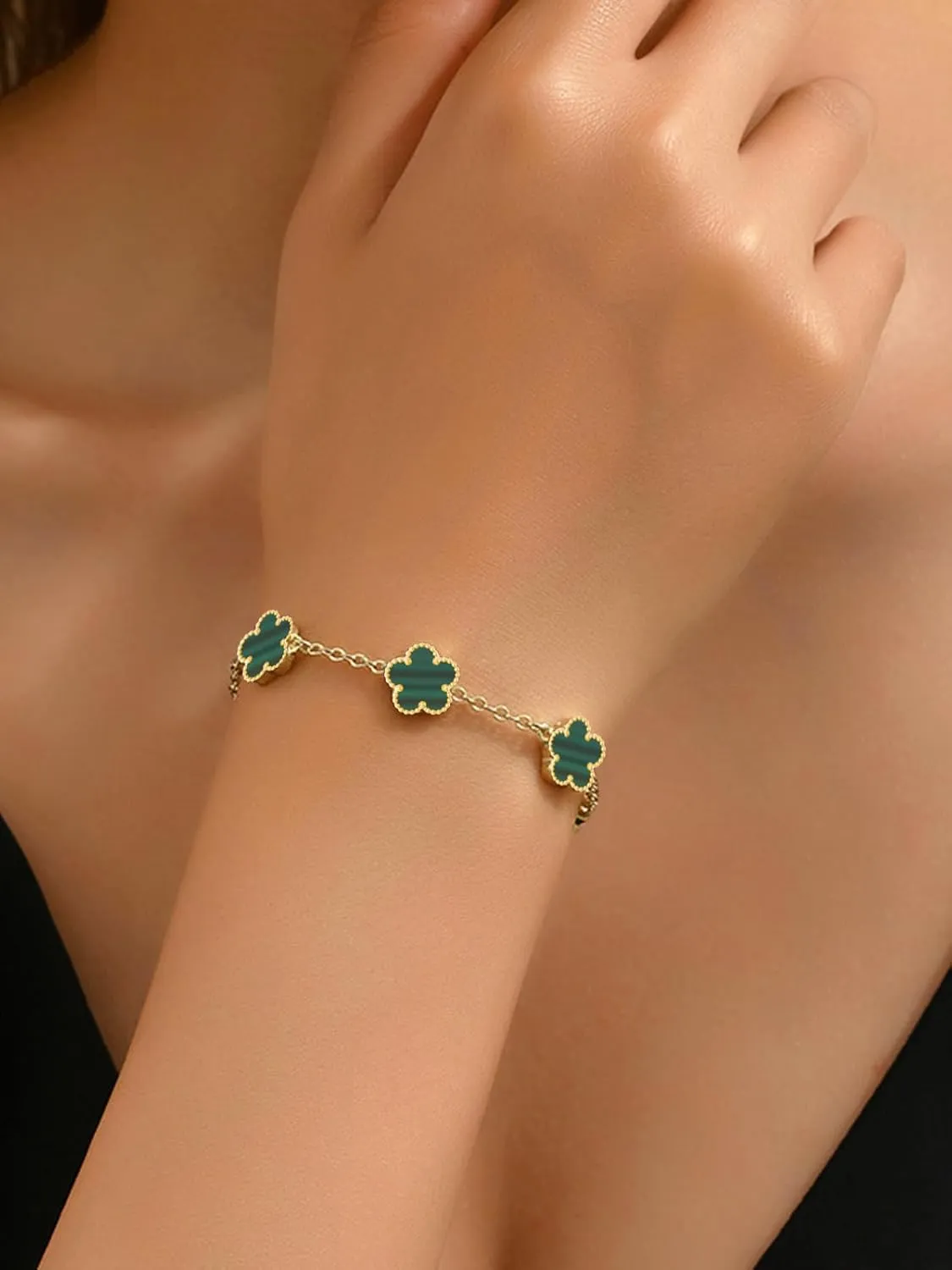14K Gold Plated Dainty Four Leaf Clover Dot Bracelets for Women Lucky Flower Jewelry