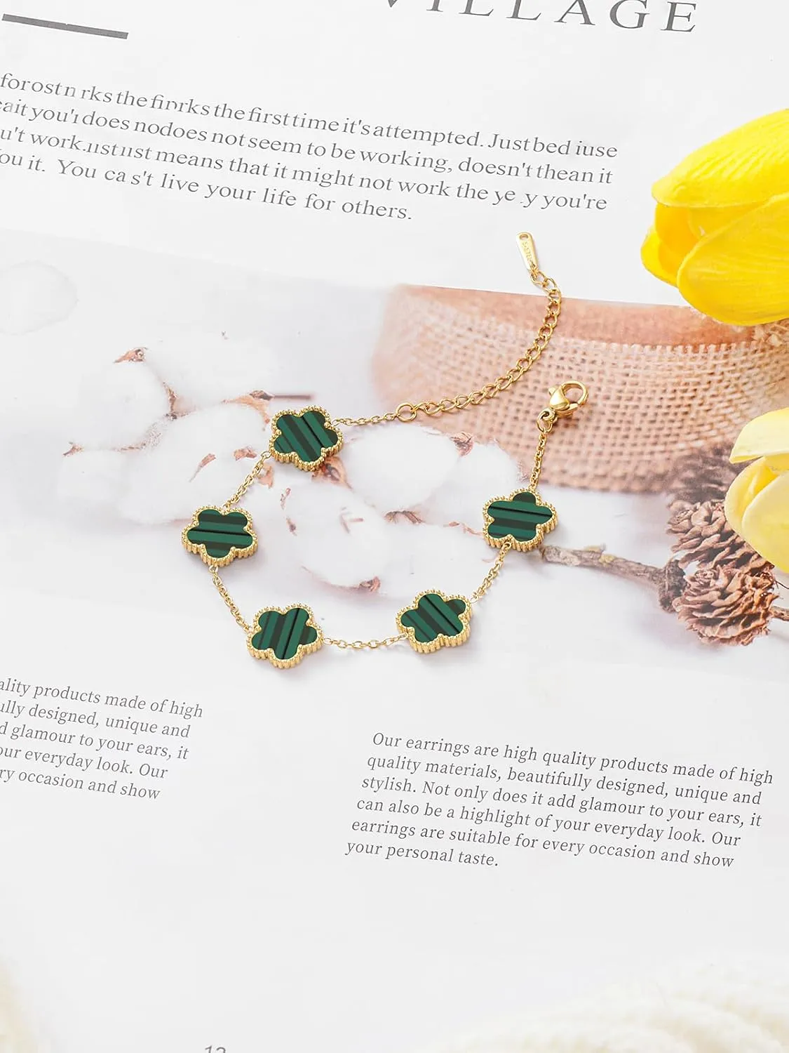 14K Gold Plated Dainty Four Leaf Clover Dot Bracelets for Women Lucky Flower Jewelry