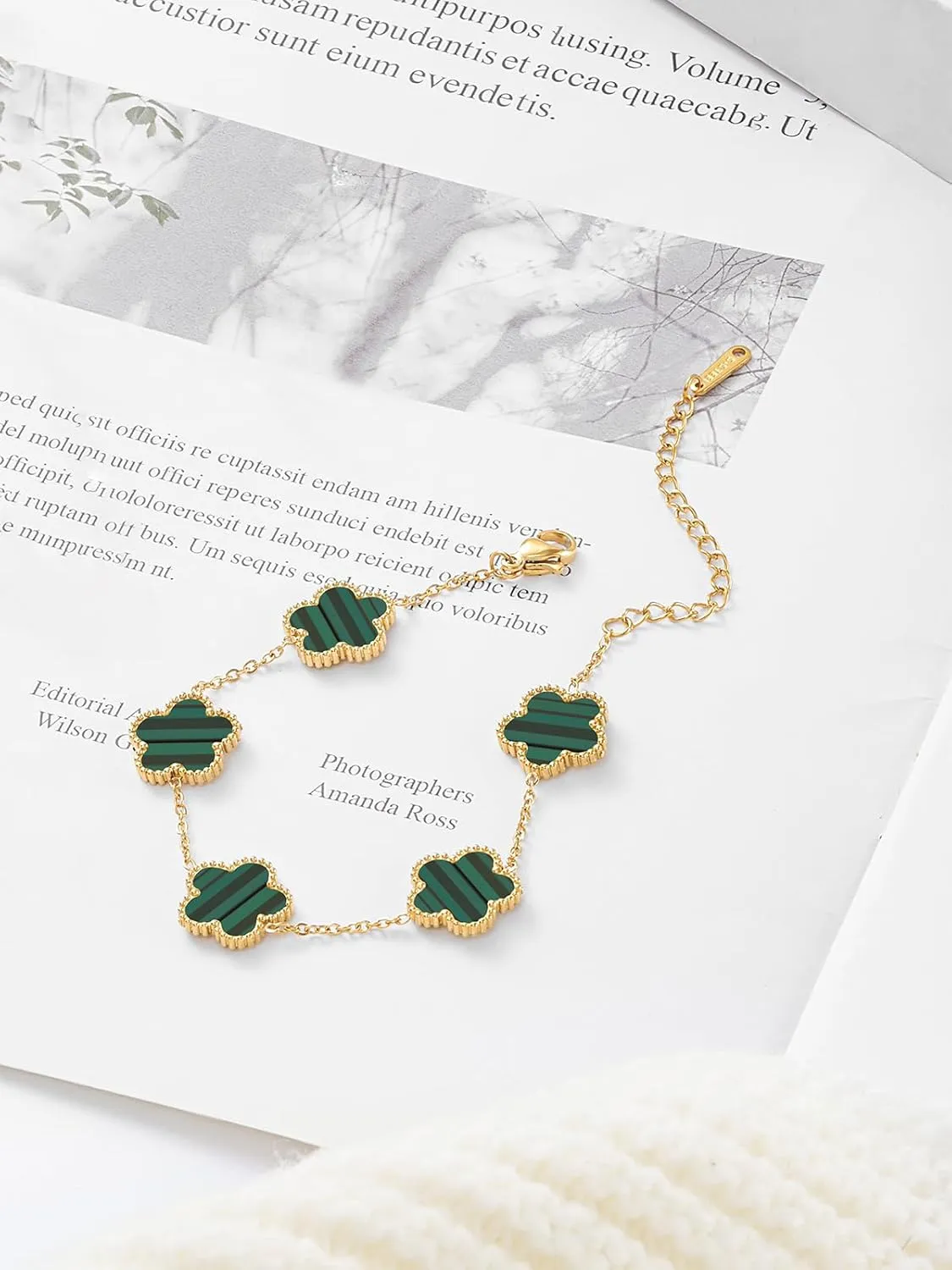 14K Gold Plated Dainty Four Leaf Clover Dot Bracelets for Women Lucky Flower Jewelry