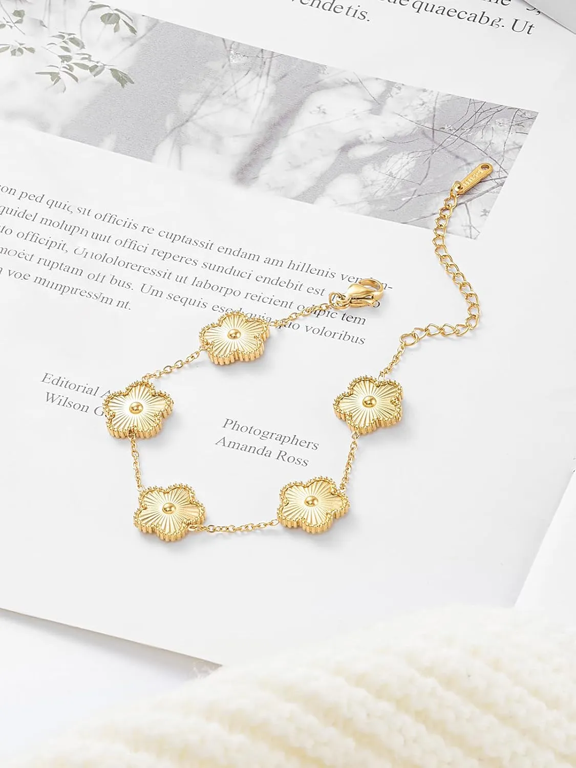 14K Gold Plated Dainty Four Leaf Clover Dot Bracelets for Women Lucky Flower Jewelry