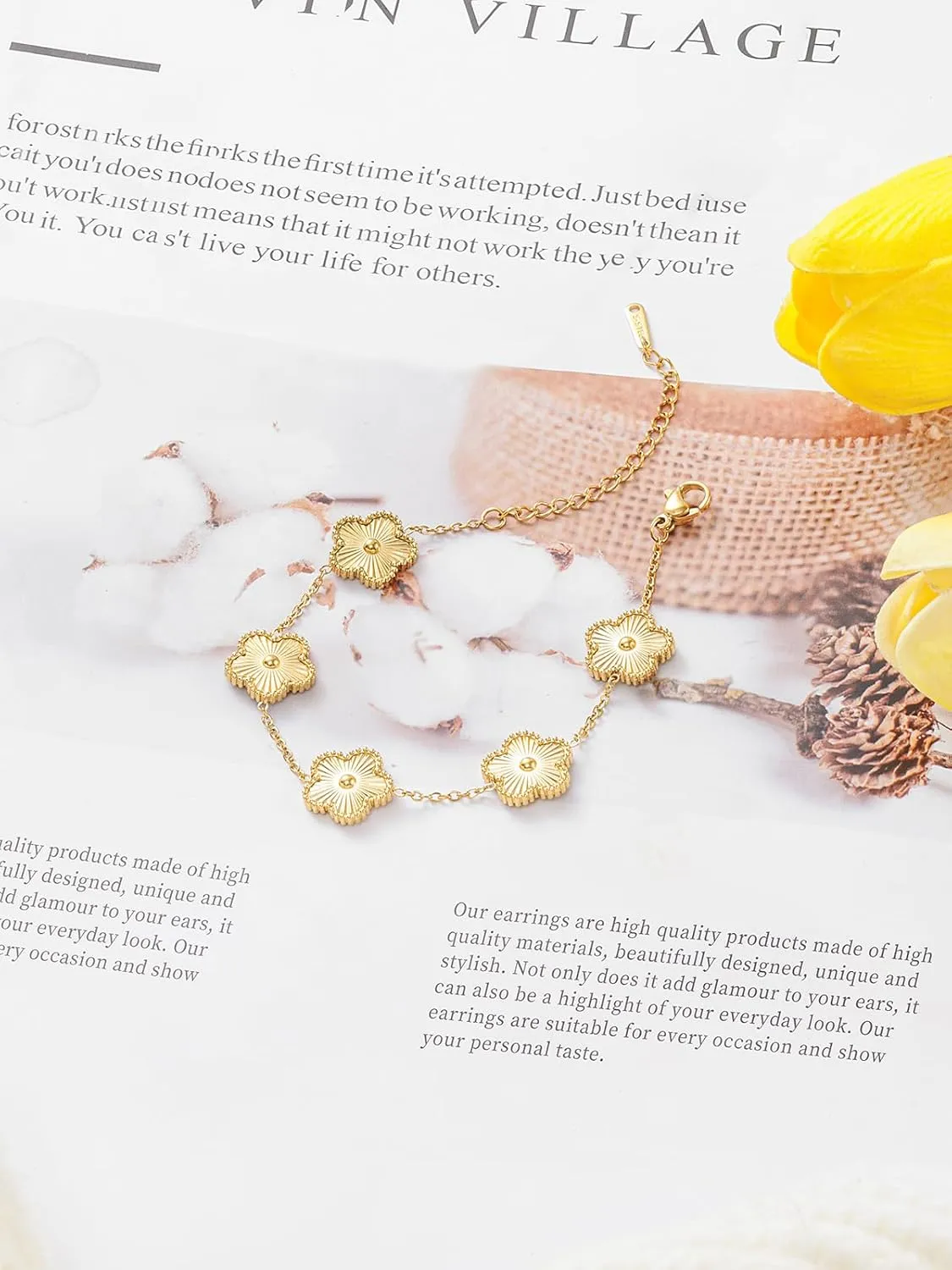 14K Gold Plated Dainty Four Leaf Clover Dot Bracelets for Women Lucky Flower Jewelry