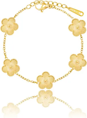 14K Gold Plated Dainty Four Leaf Clover Dot Bracelets for Women Lucky Flower Jewelry