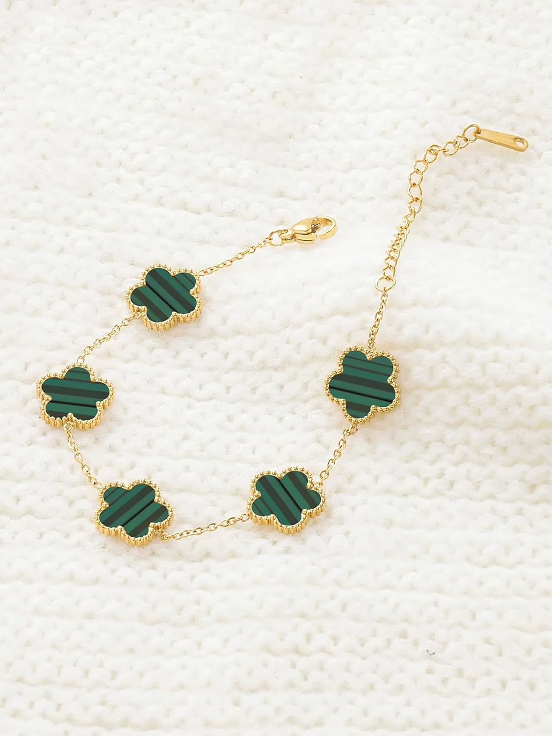 14K Gold Plated Dainty Four Leaf Clover Dot Bracelets for Women Lucky Flower Jewelry