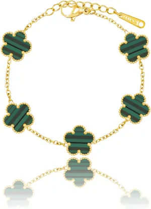 14K Gold Plated Dainty Four Leaf Clover Dot Bracelets for Women Lucky Flower Jewelry