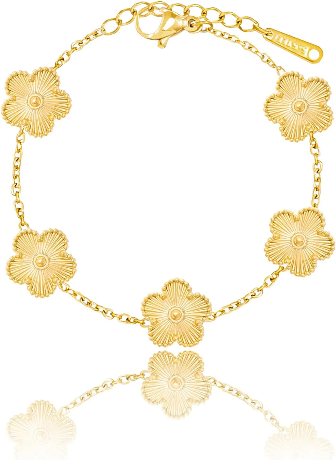 14K Gold Plated Dainty Four Leaf Clover Dot Bracelets for Women Lucky Flower Jewelry