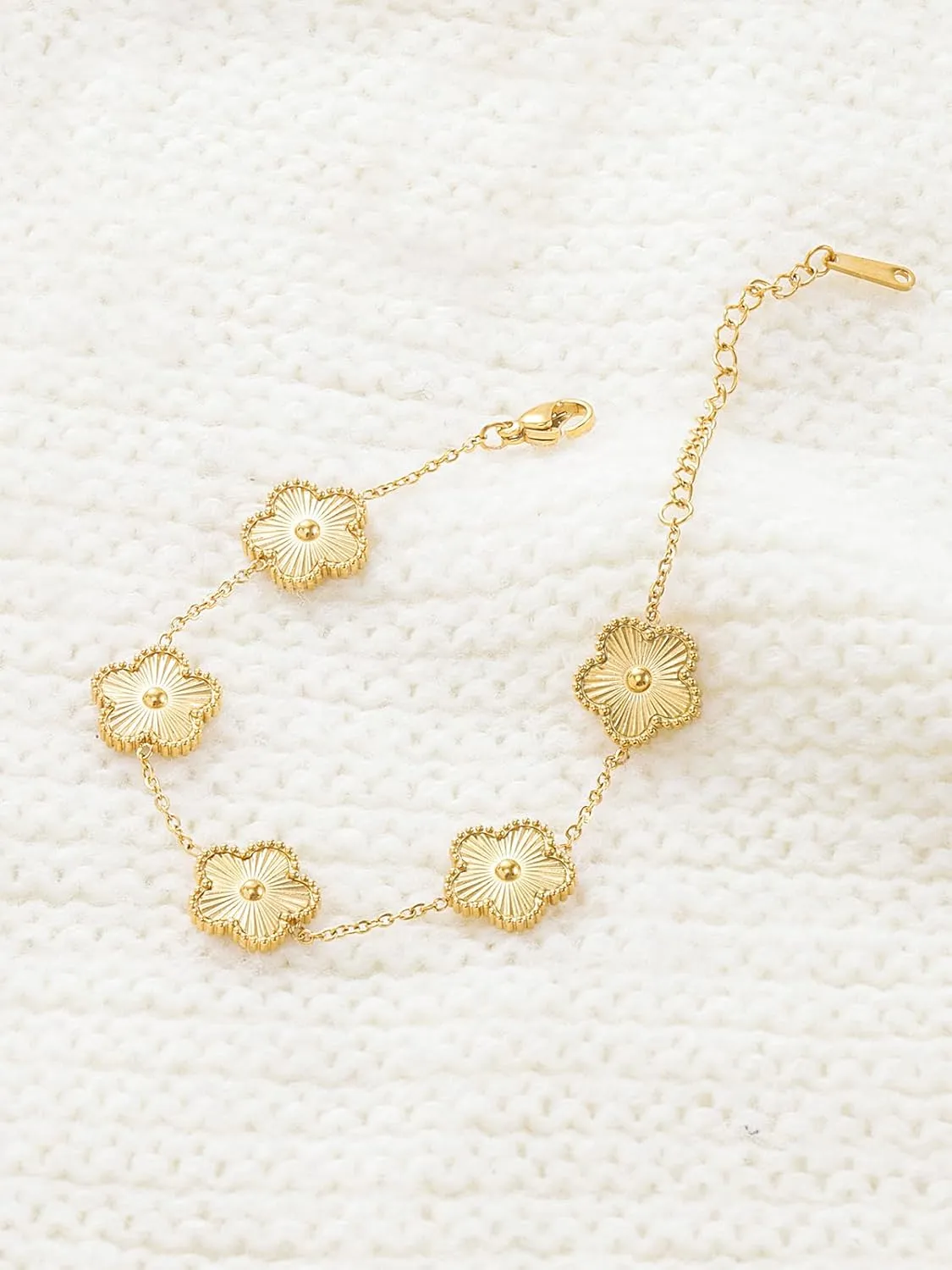 14K Gold Plated Dainty Four Leaf Clover Dot Bracelets for Women Lucky Flower Jewelry