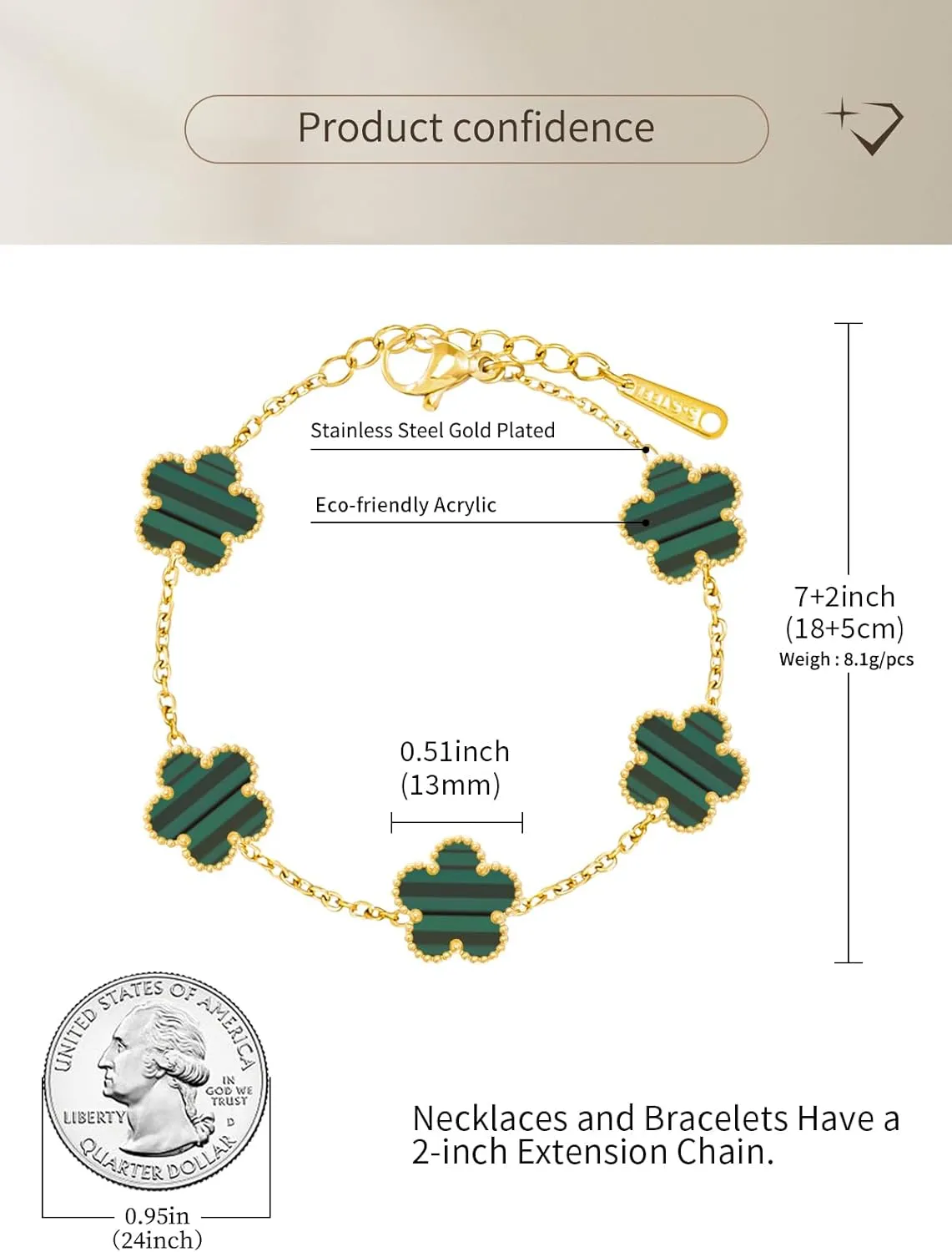 14K Gold Plated Dainty Four Leaf Clover Dot Bracelets for Women Lucky Flower Jewelry