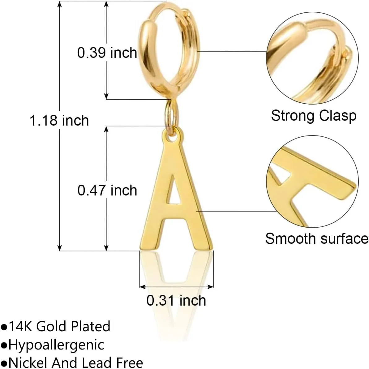 14K Gold Plated Initial Earrings, Dainty Gold Earrings Dangle Hoop Letter Earrings Cute Earrings for Women