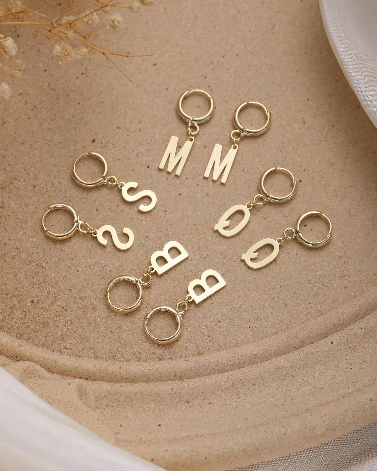 14K Gold Plated Initial Earrings, Dainty Gold Earrings Dangle Hoop Letter Earrings Cute Earrings for Women