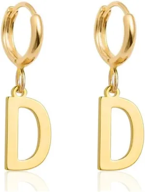 14K Gold Plated Initial Earrings, Dainty Gold Earrings Dangle Hoop Letter Earrings Cute Earrings for Women