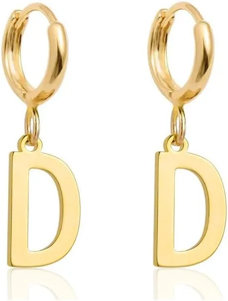 14K Gold Plated Initial Earrings, Dainty Gold Earrings Dangle Hoop Letter Earrings Cute Earrings for Women