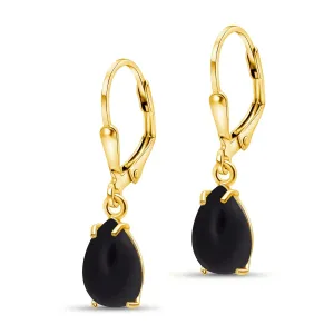 14K Gold Plated Onyx Teardrop Earrings for Women  Dainty Gold Over 925 Sterling Silver Daity Leverback Earrings  Dainty Birthstone Jewelry Gift