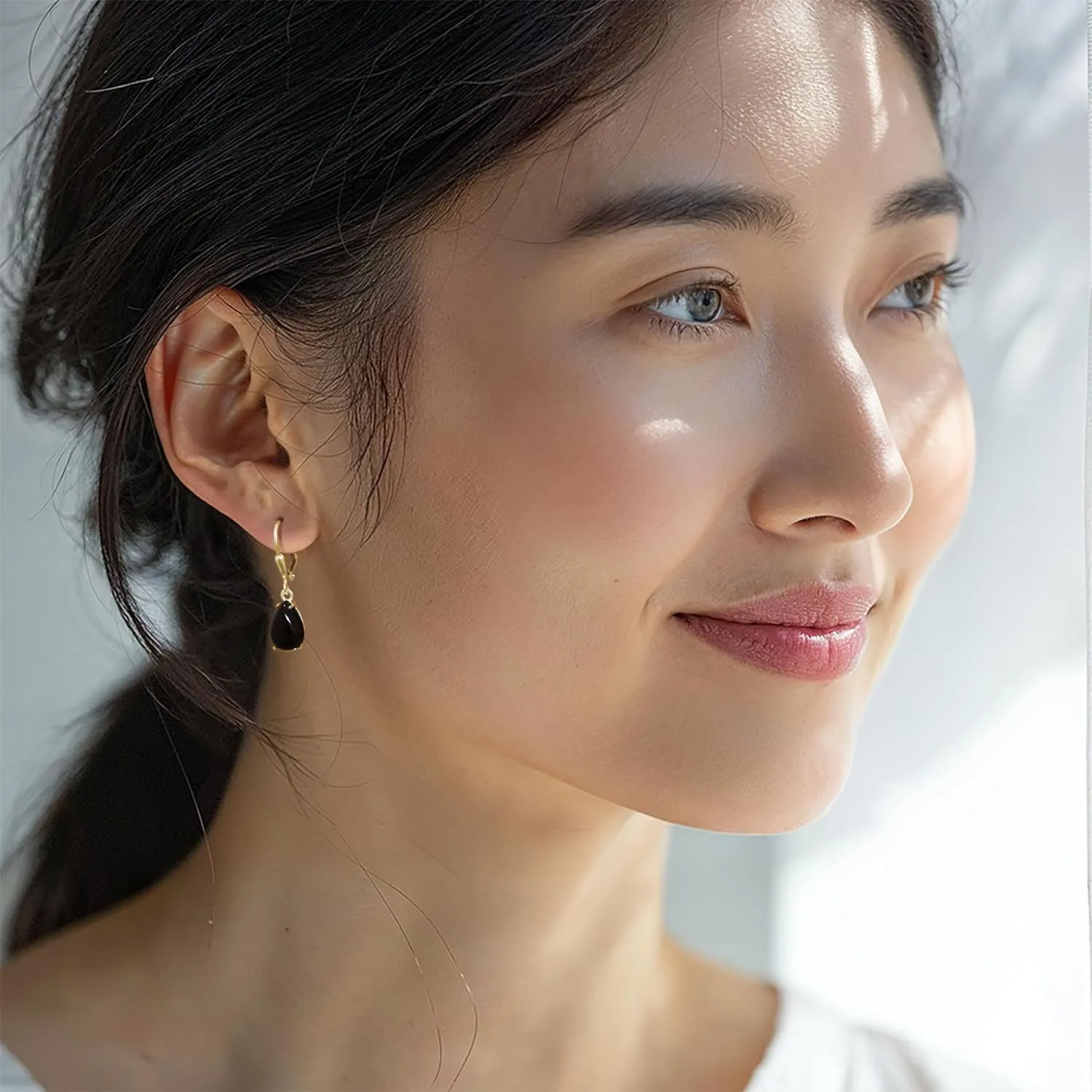 14K Gold Plated Onyx Teardrop Earrings for Women  Dainty Gold Over 925 Sterling Silver Daity Leverback Earrings  Dainty Birthstone Jewelry Gift