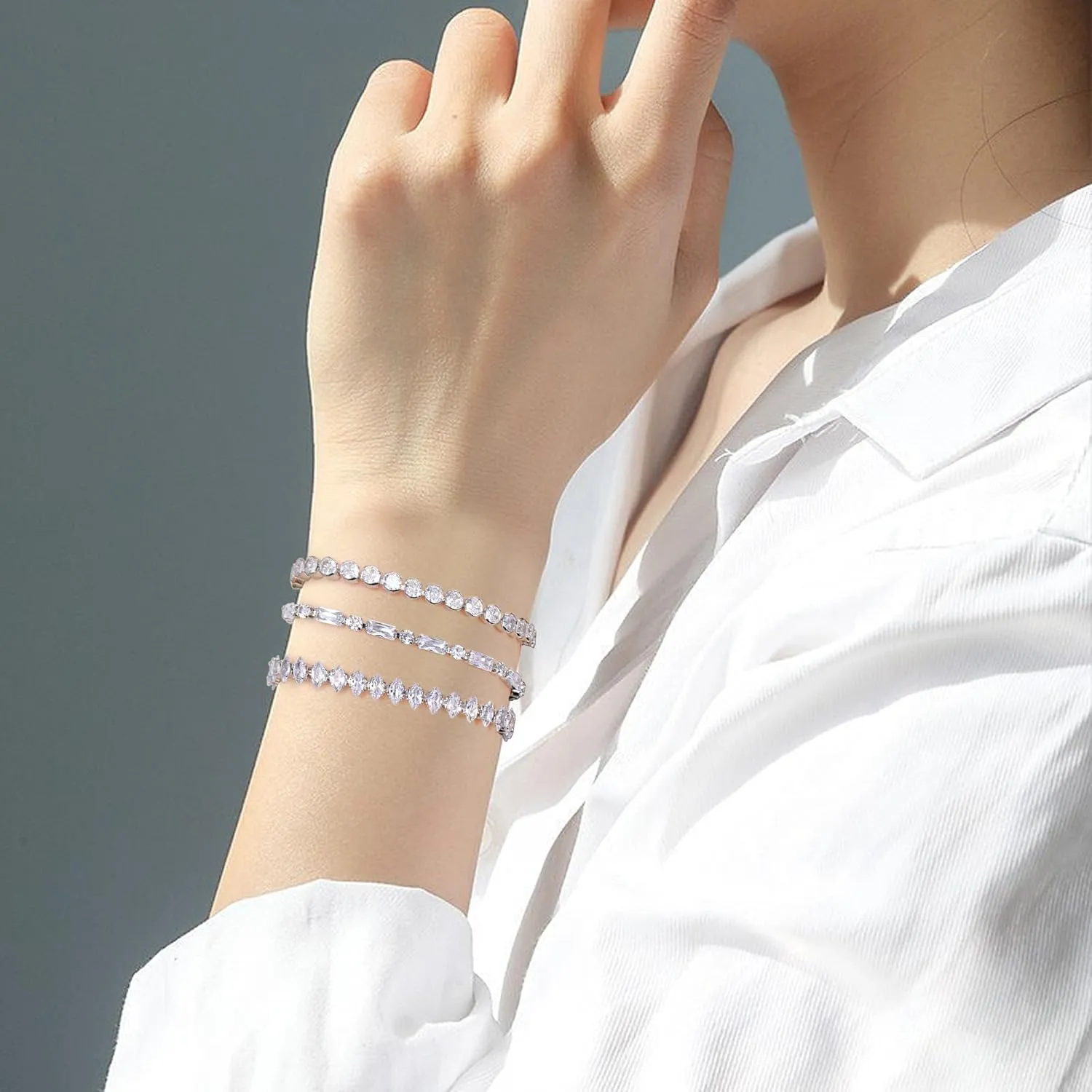 14K Gold Plated Tennis Bracelet Cubic Zirconia Classic Adjustable Bracelet Silver Bracelets for Women Girls Birthday Valentine Mother's Day Jewelry Gift