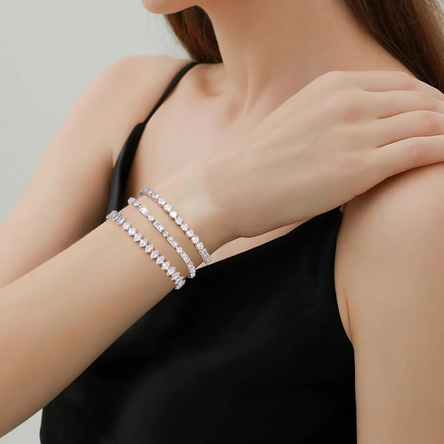 14K Gold Plated Tennis Bracelet Cubic Zirconia Classic Adjustable Bracelet Silver Bracelets for Women Girls Birthday Valentine Mother's Day Jewelry Gift