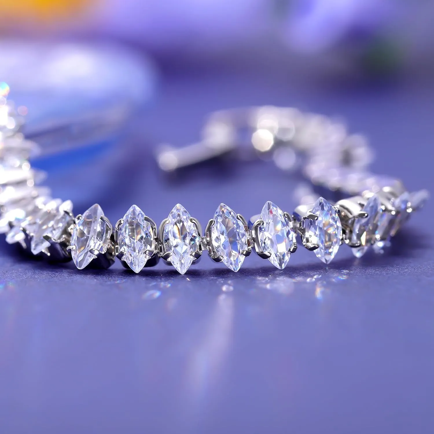 14K Gold Plated Tennis Bracelet Cubic Zirconia Classic Adjustable Bracelet Silver Bracelets for Women Girls Birthday Valentine Mother's Day Jewelry Gift