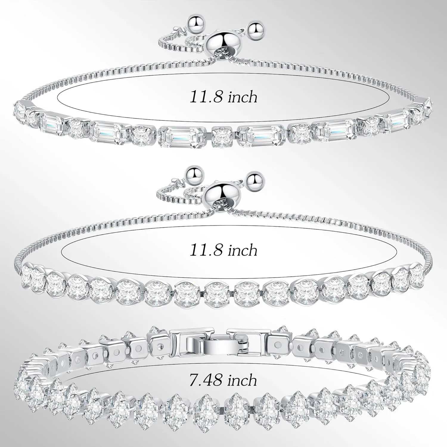 14K Gold Plated Tennis Bracelet Cubic Zirconia Classic Adjustable Bracelet Silver Bracelets for Women Girls Birthday Valentine Mother's Day Jewelry Gift