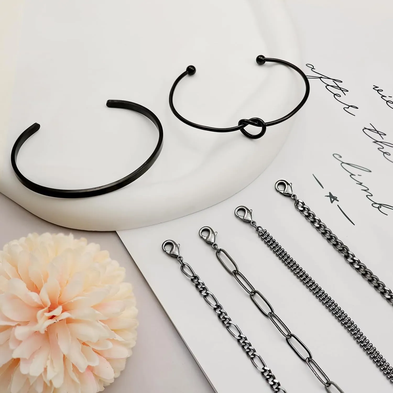 14K Real Gold Plated Cuff Bracelet Bangle Jewelry Set Stackable Trendy Dainty Love Heart Knot Infinity Beaded Ball Paperclip Chain Minimalist Bracelet,6 styles