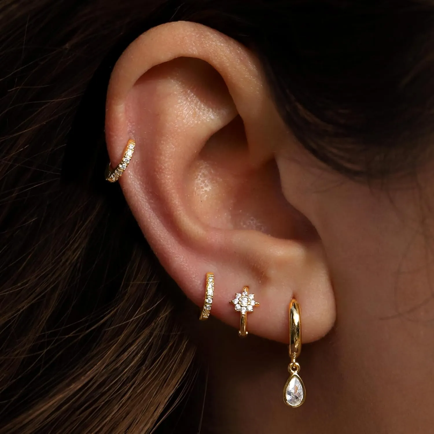 14k Solid Gold Teardrop Huggie Hoop Earrings, Pear Diamond (0.70ct) Dangle Hoop Earrings, Minimalist Hoops With Charm, Gift for Women.