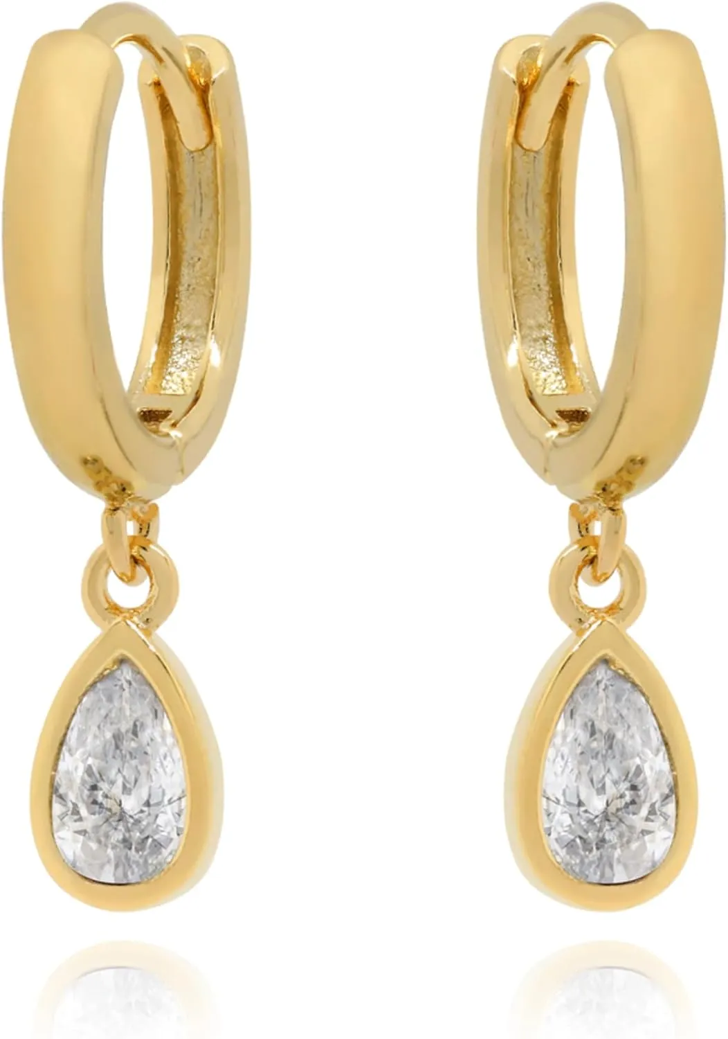 14k Solid Gold Teardrop Huggie Hoop Earrings, Pear Diamond (0.70ct) Dangle Hoop Earrings, Minimalist Hoops With Charm, Gift for Women.