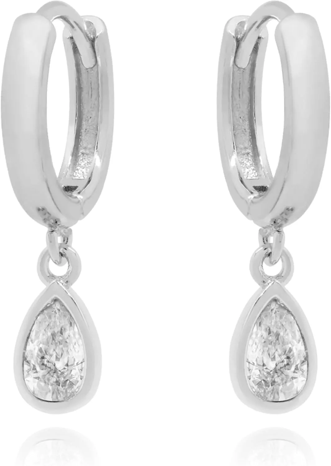 14k Solid Gold Teardrop Huggie Hoop Earrings, Pear Diamond (0.70ct) Dangle Hoop Earrings, Minimalist Hoops With Charm, Gift for Women.
