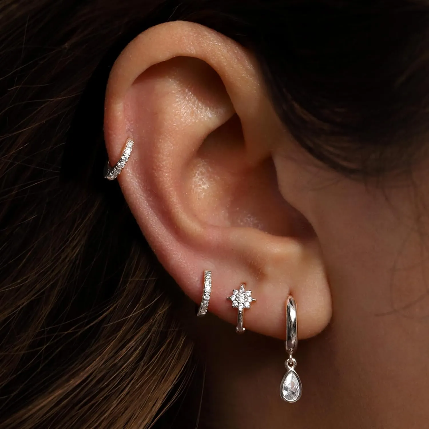 14k Solid Gold Teardrop Huggie Hoop Earrings, Pear Diamond (0.70ct) Dangle Hoop Earrings, Minimalist Hoops With Charm, Gift for Women.