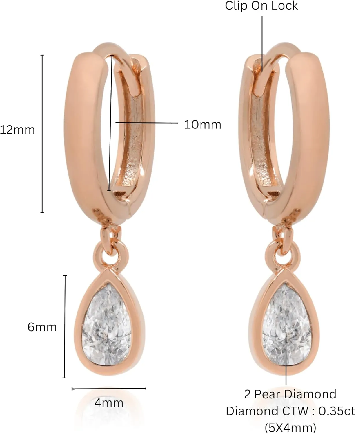 14k Solid Gold Teardrop Huggie Hoop Earrings, Pear Diamond (0.70ct) Dangle Hoop Earrings, Minimalist Hoops With Charm, Gift for Women.