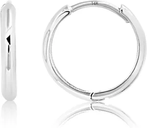 14K Solid White Gold Huggie Earrings for Women | Domed or Flat Style Huggie Hoop Earrings for Women | Small Gold Huggies Hoops by MAX   STONE