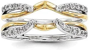 14K Two-Tone Gold Plated 925 Sterling Silver 0.70 Ct Round Cut Cubic Zirconia Ladies Anniversary Wedding Enhancer Ring Guard