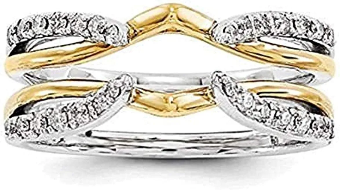 14K Two-Tone Gold Plated 925 Sterling Silver 0.70 Ct Round Cut Cubic Zirconia Ladies Anniversary Wedding Enhancer Ring Guard