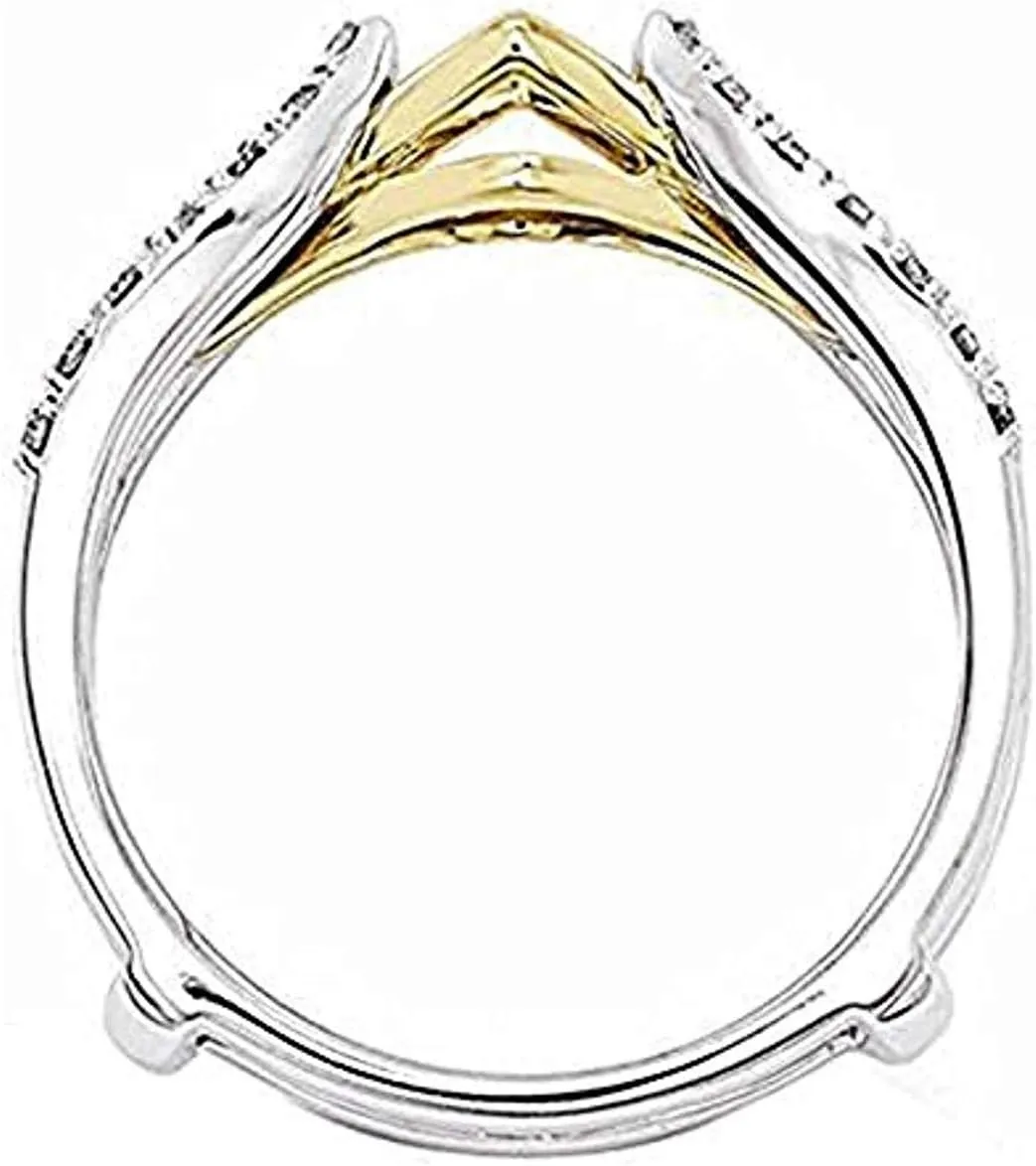 14K Two-Tone Gold Plated 925 Sterling Silver 0.70 Ct Round Cut Cubic Zirconia Ladies Anniversary Wedding Enhancer Ring Guard