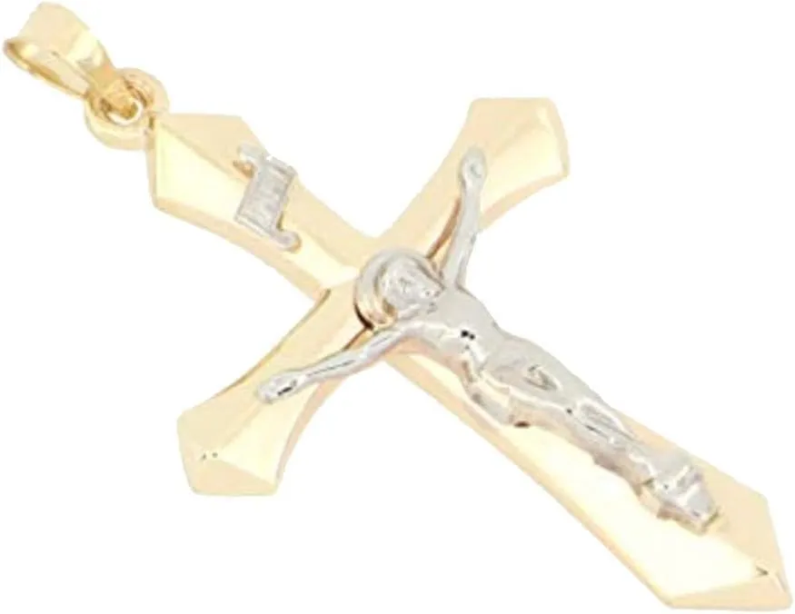 14K Yellow Gold and 14K White Gold Various Sizes INRI Crucifix Cross Religious Pendant Charm Necklaces Polished Fine Jewelry for Women and Men